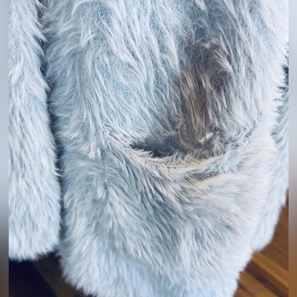 Free People Silver Cloud Gray Faux Fur Medium Open Cardigan Sweater - Picture 11 of 14